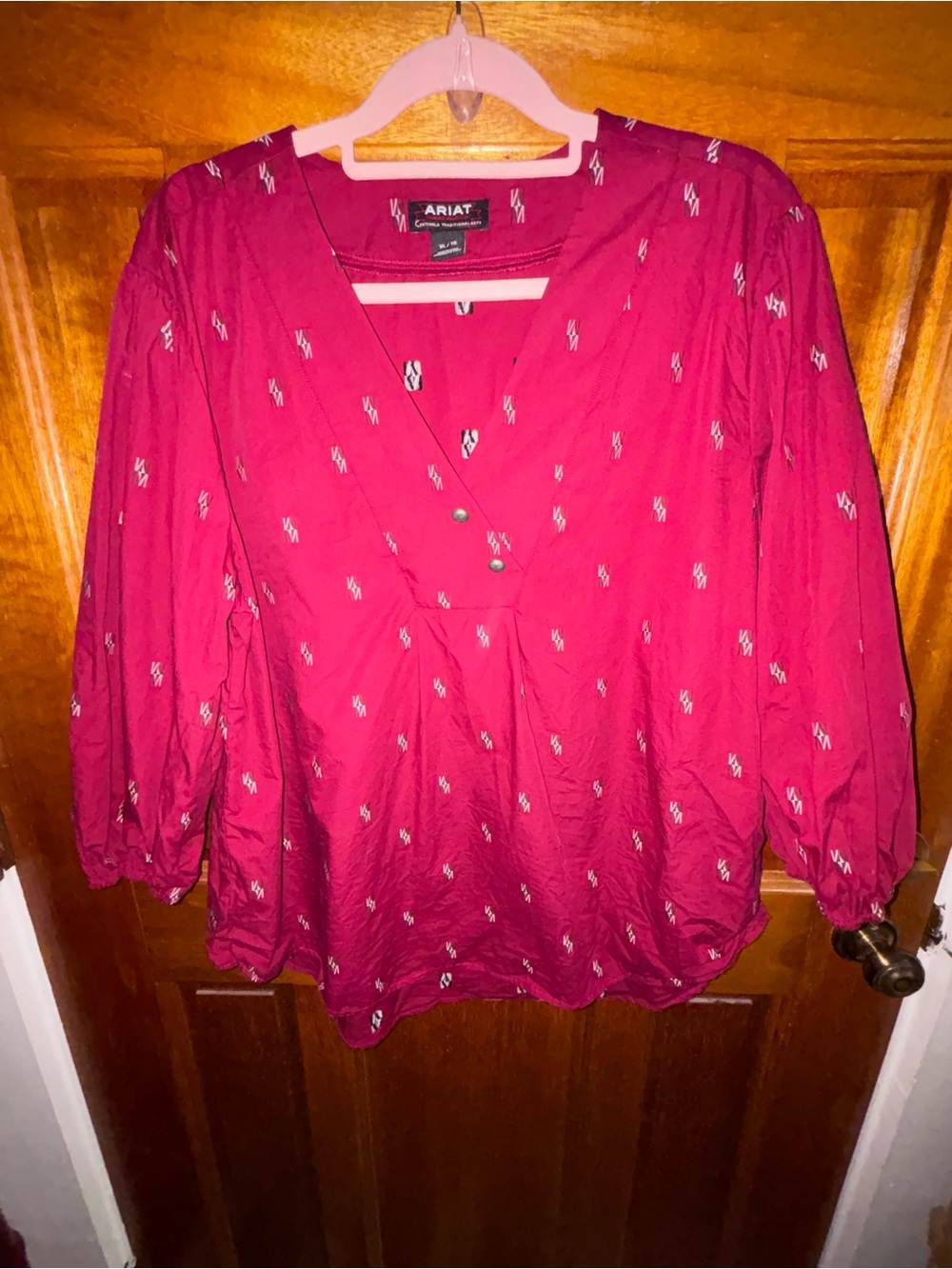 Ariat Women's Deep Wine V-Neck Button Blouse